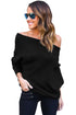 Black Off Shoulder Bat Long Sleeves Loose Fit Sweater